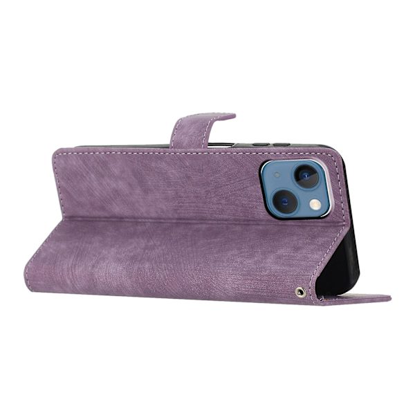 iPhone 15 Plus -puhelimelle tarkoitettu jalustallinen Skin-touch -puhelinkotelo PU-nahkaa, lompakko, slim-fit-mobiilipuhelinkotelo Purple