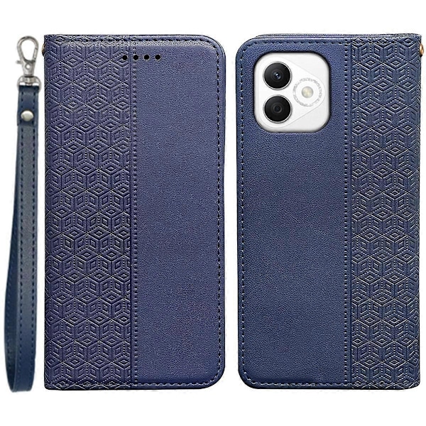 För Honor X60i 5G Plånboksfodral Stark Magnetisk Rutmönstrad Präglad Läder Flipfodral Multicolor Blue