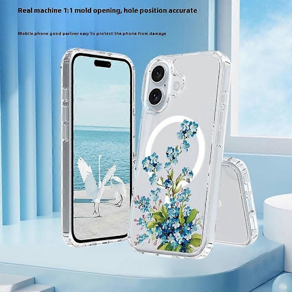 Deksel til iPhone 16 Plus Kompatibel med MagSafe Blomstermønster Trykk TPU+PC Telefondeksel - Stil G Multicolor Style H