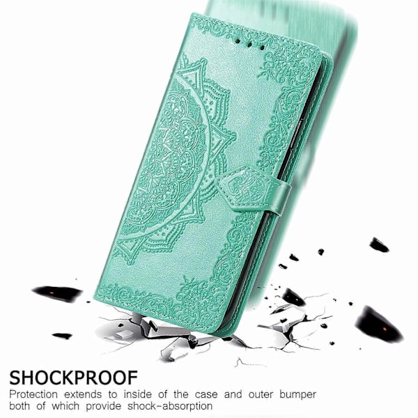 Til Samsung Galaxy S24 FE Etui Mandala Præget Design Læder Wallet Telefon Cover - Grå Multicolor Green