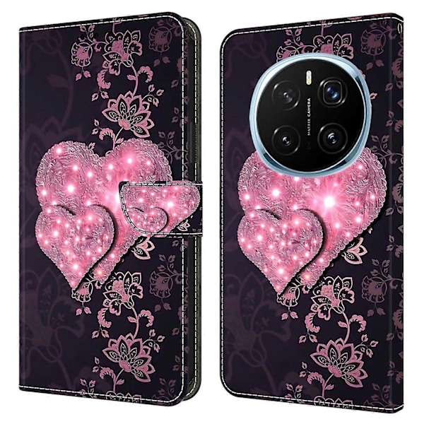 Honor Magic7 Pro 5G -kotelo, 3D-kuvioitu PU-nahkainen lompakkokotelo jalustalla Multicolor Lace Hearts