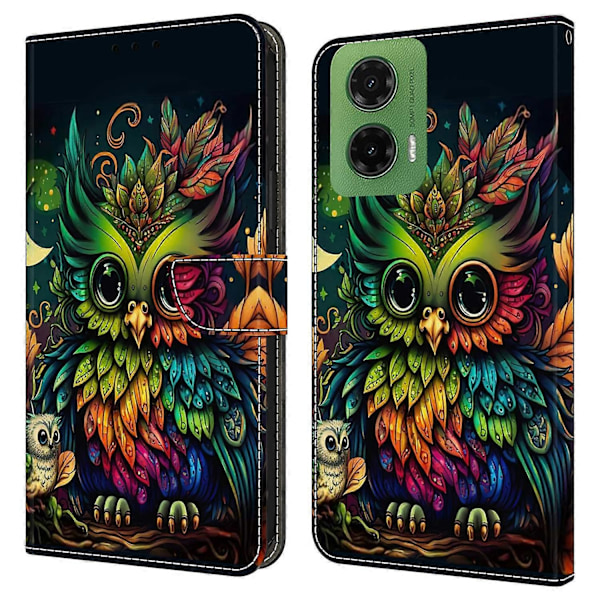 Skal för Motorola Moto G35 5G med kortfack mönstertryckt TPU+PU Läder Flip Fodral Multicolor Colorful Owl