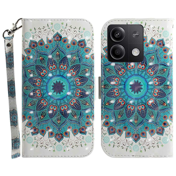 Etui med 3D-mønsterprint i læder med rem til Xiaomi Redmi Note 13 5G/Note 13 5G Multicolor Peacock Wreath