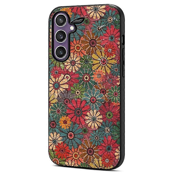 Til Samsung Galaxy S25 Etui Blomsterprint PU Læder+PC+TPU Telefoncover Multicolor Spring/Green