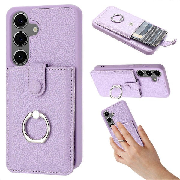 Samsung Galaxy S24+ -kotelo, korttipaikat, nahkainen takakansi ja rengastuki Multicolor Style D