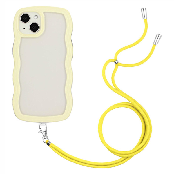 För Iphone 15 Wave Ramform Phone case Pc + TPU Transparent cover med justerbar rem Yellow