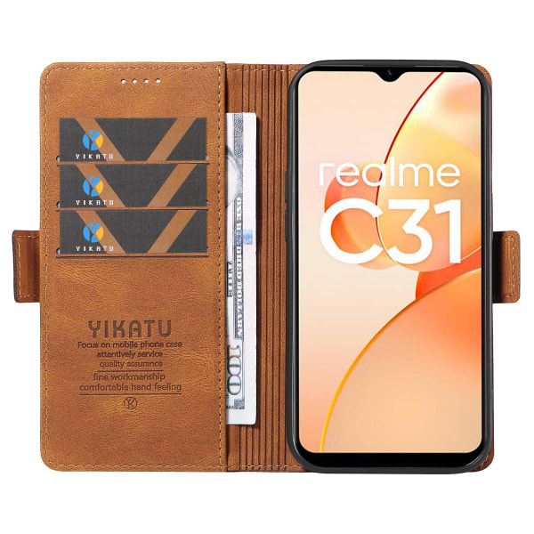 Pu Phone case för Realme C31 Wallet Skin-touch Flip Stand Cover Brown