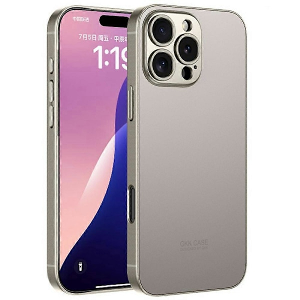 GKK iPhone 16 Pro Max -kotelo, metallinhohtomaali, AG-matta, ihoa myötäilevä TPU+PC-puhelinkuori - Harmaa Multicolor Titanium Grey