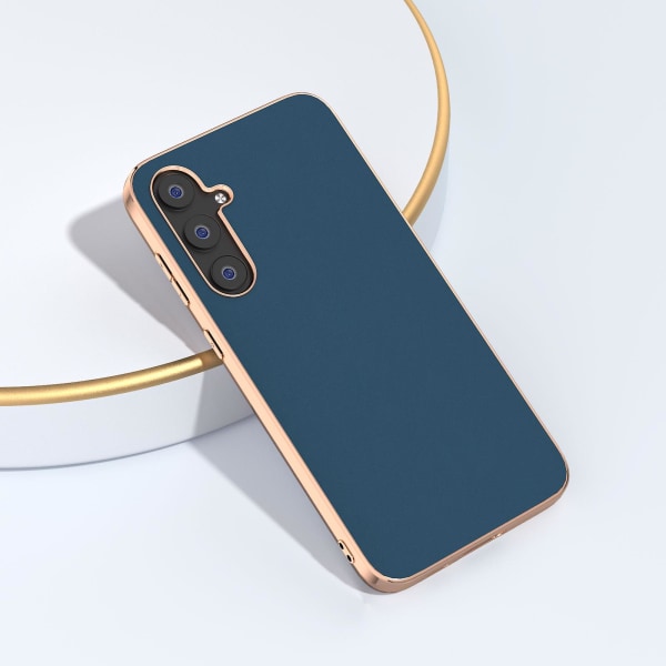Til Samsung Galaxy S23 Fe Nano Elektroplettering Telefon Cover Silkeagtig Koskind Læder Belagt Tpu+pc Cover Blue