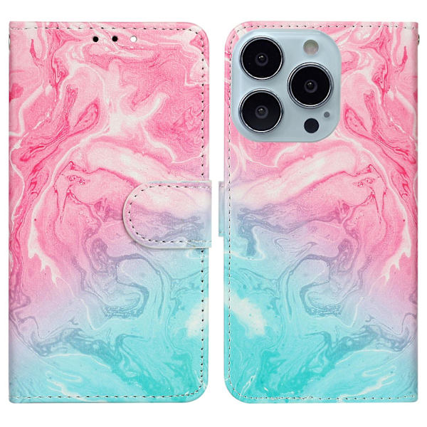 För Iphone 15 Pro Plånboksställ Pu Läder Phone case Mönster Utskrift Anti-dropp cover Pink Green Marble