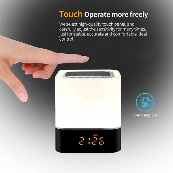 Yövalo Bluetooth-kaiutin, 5 in 1 kosketusohjattava yöpöytälamppu himmennettävä monivärinen, herätyskello makuuhuoneeseen, parhaat syntymäpäivälahjaideat 10 1