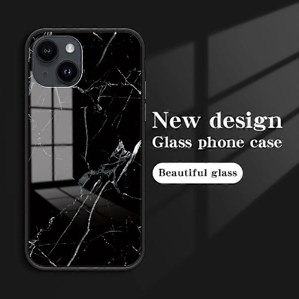 Til iPhone 15 Plus Marmor Mønster Bagcover Hærdet Glas+PC+TPU Beskyttende Telefon Cover Multicolor Style A
