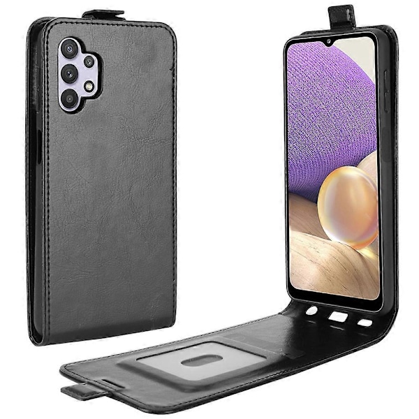 Kortholder Design Vertikal Flip Crazy Horse Tekstur Læder Etui til Samsung Galaxy A32 5G/M32 5G