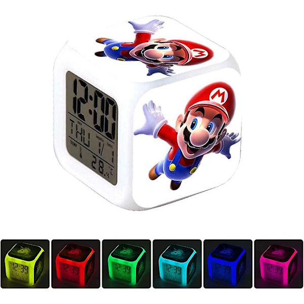 Mario 7 Colors ändrar digital väckarklocka med tid, temperatur, alarm, datum (kartlopp) Super Mario-b