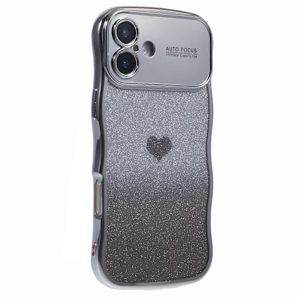 Skal för iPhone 16 Plus Kärlekshjärta Gradient Glitter TPU Telefonfodral Elektropläterad Krullig Ram Multicolor Style A