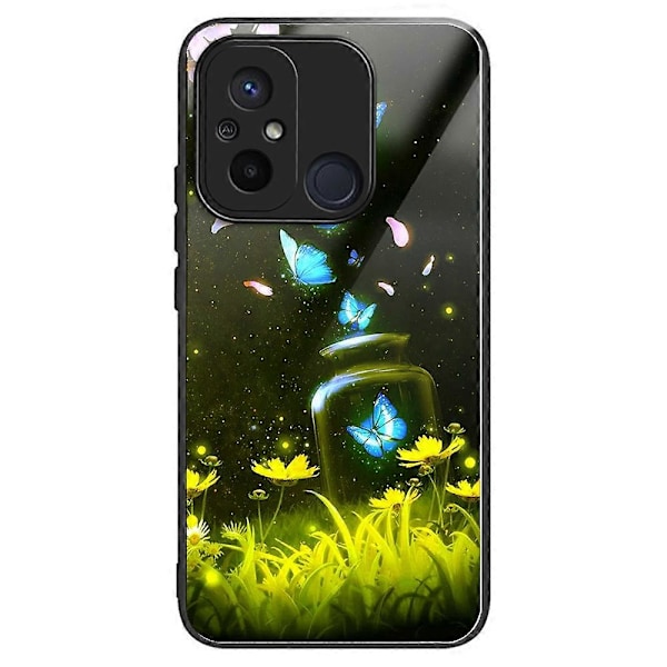 Telefoncover til Xiaomi Redmi 12C 4G, resistent TPU+hærdet glas, mønsterdesign Multicolor Bottle Butterfly