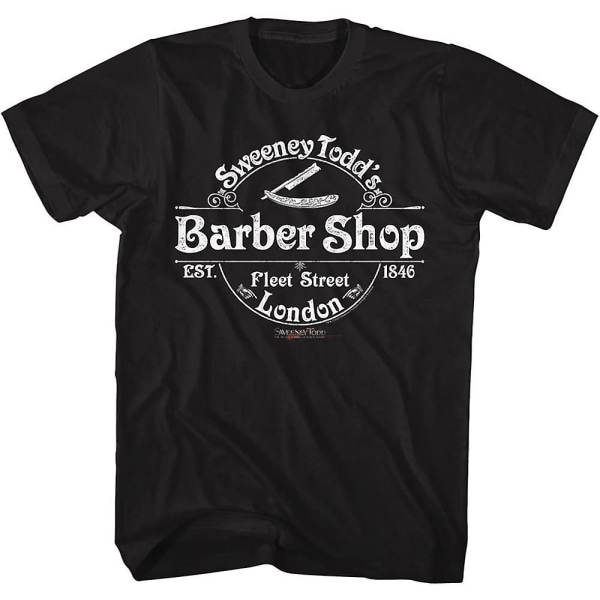 Amerikanska klassiker Sweeney Todd Movie T-shirt Barber Shop Est 1846 Svart Vuxen Kortärmade T-shirts Grafiska T-shirts Män Black L