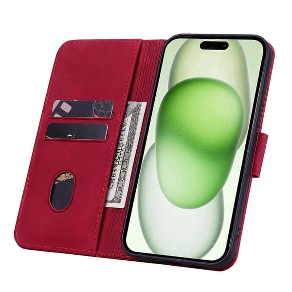 För iPhone 15 Plus Skal Rombmönster Affärsläder Telefonfodral med Plånboksstativ Multicolor Style E