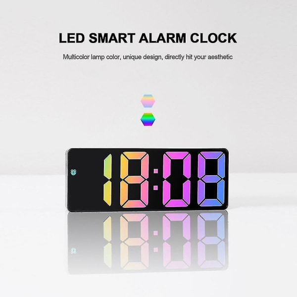 Digitalt Vækkeur Farverig LED-skærm Moderne Bordur LED-ure (sort skal sort