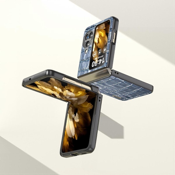 För Oppo Find N3 Flip 5G Krokodiltextur Fodral Äkta Koläder+PC Anti-Rep Telefonskal Multicolor Style D