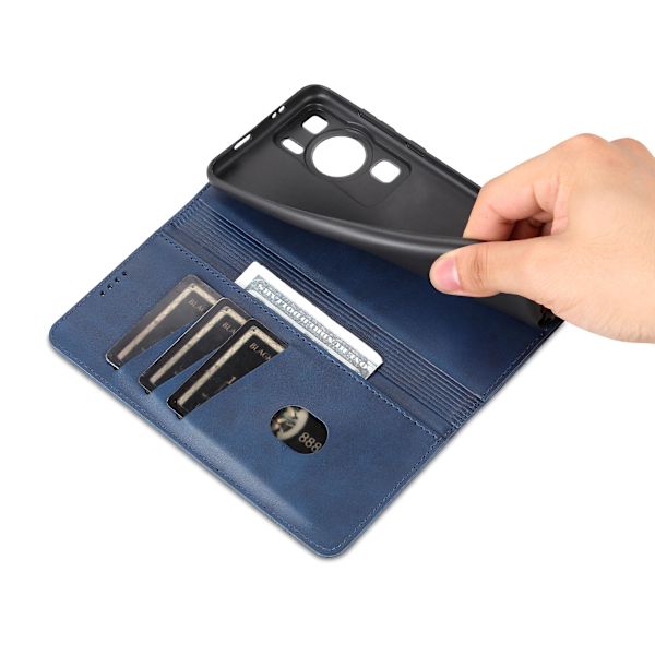 Azns för Huawei P60 / P60 Pro Pu läder phone case Plånboksställ anti-scratch smartphone cover Blue