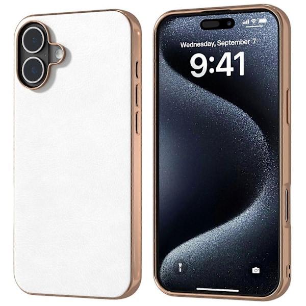 För iPhone 16 Skal Elektroplätering Telefonskal PU Läder+TPU Litchi Textur Skal Multicolor Style A