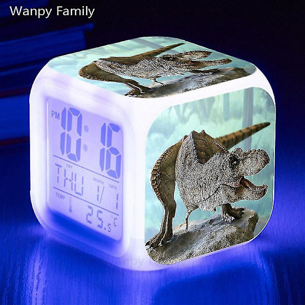 Tyrannosaurus Dinosaurie Väckarklocka 7 färgbyte Multifunktions väckningstimer Barnrum Lysande elektronisk watch Present till barn plum