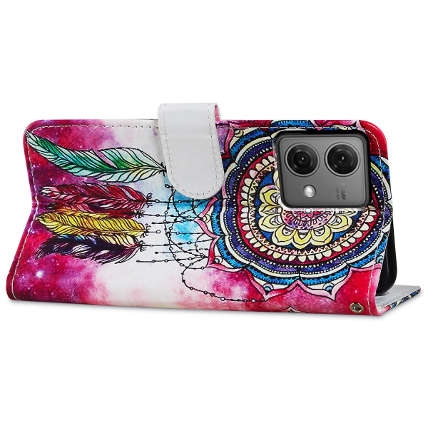 För Motorola Moto G84 5g Phone case Lädermönster Print Stand Cover med handledsrem Dream Catcher