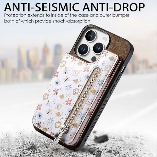 D10 Fodral för iPhone 16 Pro Max Mönster Ställ Plånbok Läder+TPU Telefonskal RFID-skydd - Grön Multicolor Brown