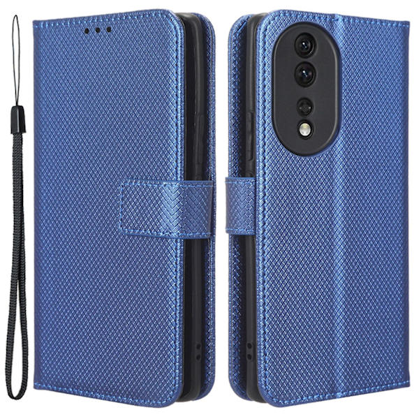For Honor 80 5g Diamond Texture Pu Läder Phone case Vikbart stativ Magnetlås Cover Blue