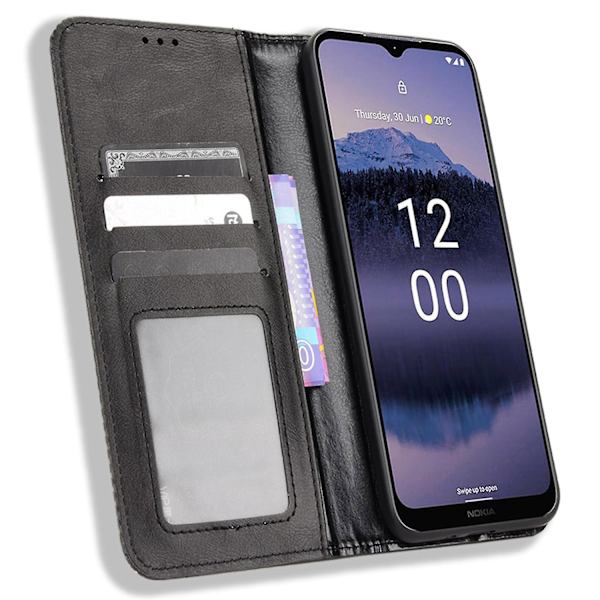 Til Nokia G11 Plus 4g Auto Lukkende Magnetisk Retro Pu Læder Wallet Case Stand Funktion Telefon Shell Cover Black