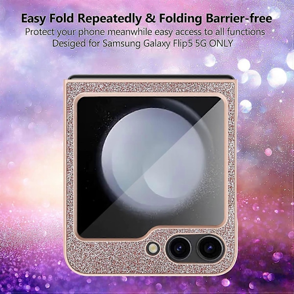 Til Samsung Galaxy Z Flip5 5G Etui Hjerteformet Støttefod Glitter PU Læder+PC Telefon Cover Multicolor Style C