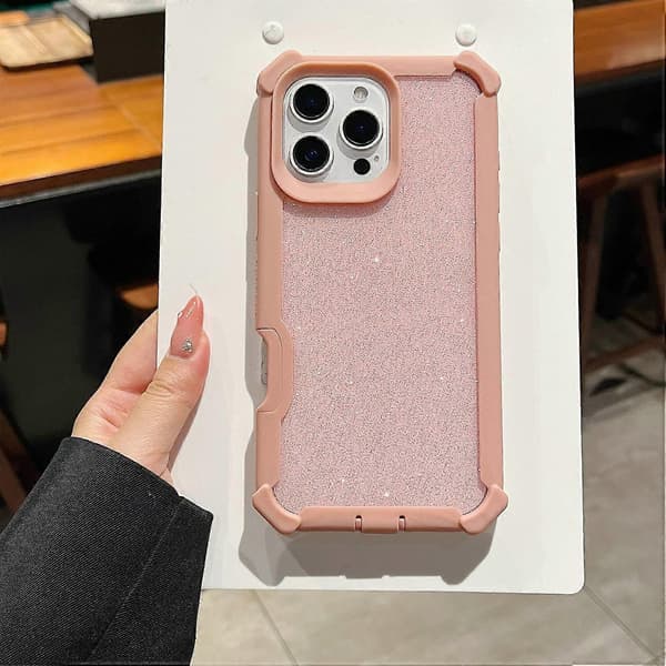 Avtakbart 2-i-1 glitter TPU + PC støtsikkert deksel til iPhone 16 Pro Max Multicolor Rose Gold