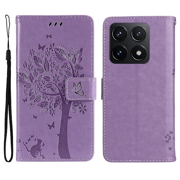 KT Imprinting Flower Series-3 Fodral till Xiaomi 14T Katt Träd Mönster Flip Läder Telefonskal Multicolor Style C