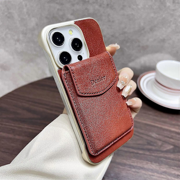 DENIOR iPhone 16 Pro Max magneettikotelo aitoa lehmännahkaa, PC-jalusta ja korttipaikka Multicolor Style A