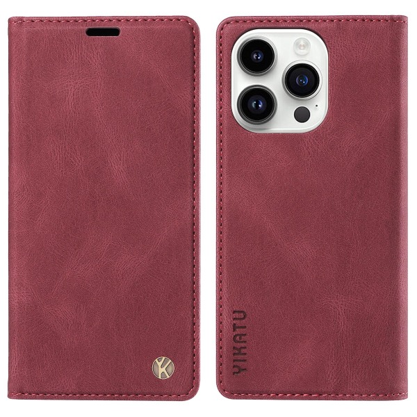 Til Iphone 15 Pro Max Hud-berørings PU Læder Shell Wallet Stand Telefon Cover Wine Red