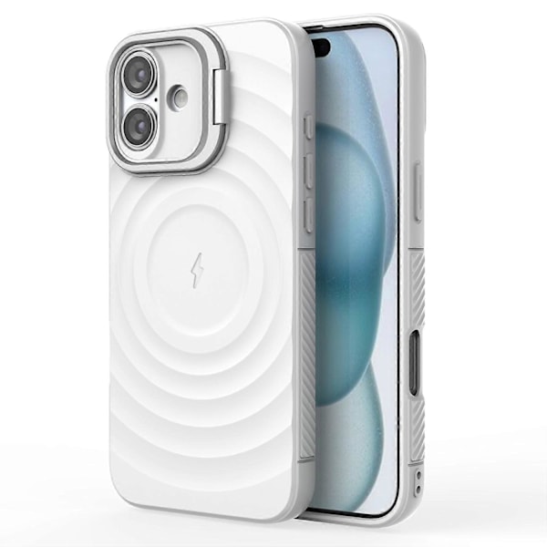 Magnetiskt skal för iPhone 16 Plus PC Ställ Vågmönster TPU Telefonskal - Grå Multicolor White