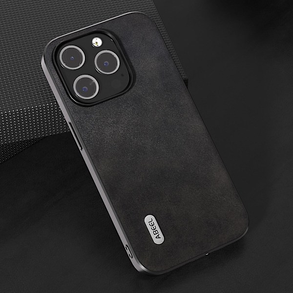 Til Iphone 15 Pro Stødsikker Bagside Cover Ko Læder Tekstur Pu Læder Belagt Tpu Telefon Cover Black