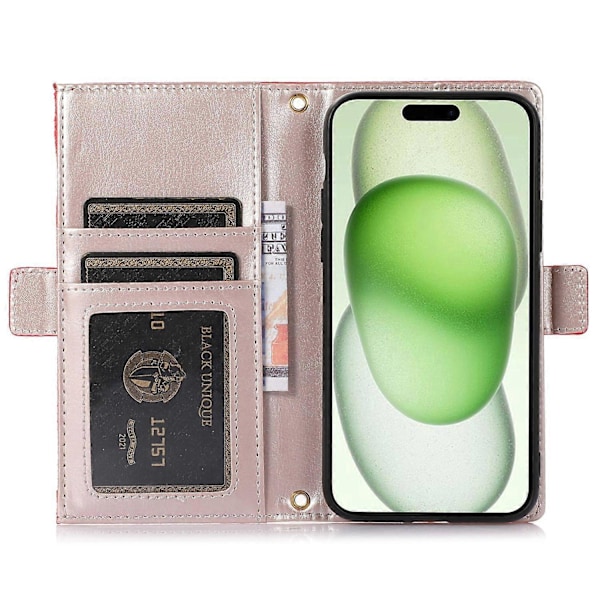 Fodral till iPhone 15 Plus med dragkedjeficka, PU-läder med litchistruktur och rem Multicolor Style F