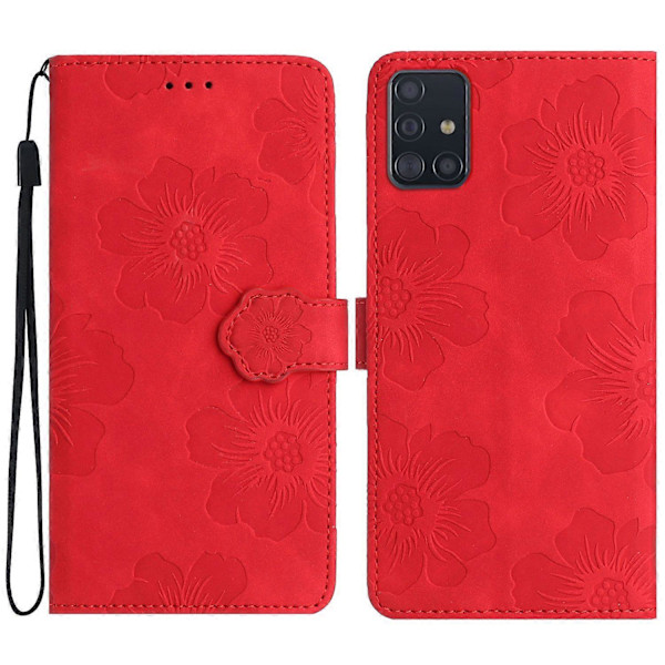 Pungcover til Samsung Galaxy A51 4G SM-A515 Blomster Præget Stativ PU Læder Telefon Cover Multicolor Style E