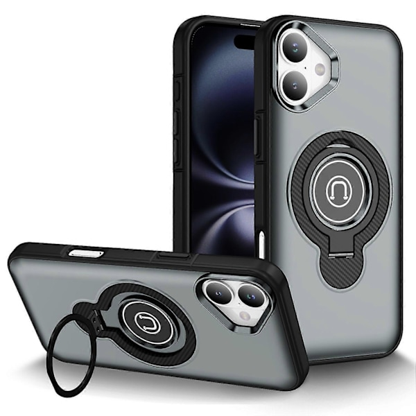 iPhone 16 Plus -kotelo TPU+PC Magneettinen autoteline puhelinkuori sormuksella Multicolor Grey