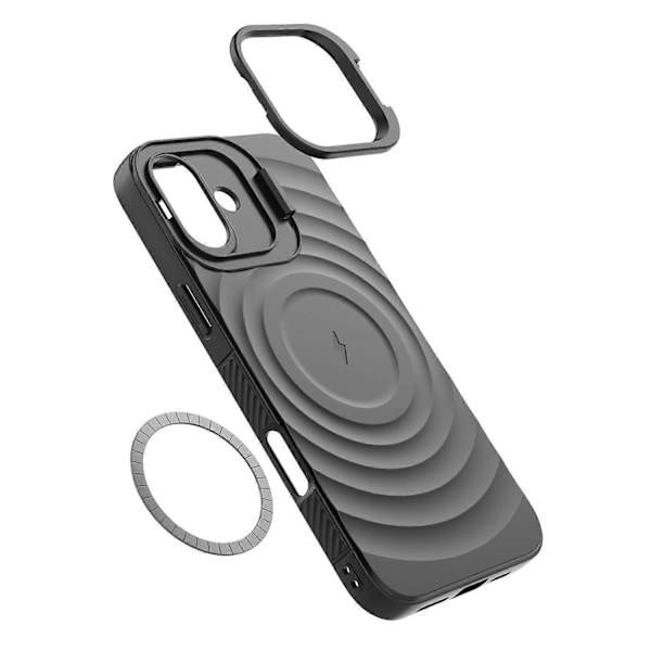 Magnetiskt skal för iPhone 16 Plus PC Ställ Vågmönster TPU Telefonskal - Grå Multicolor Blue