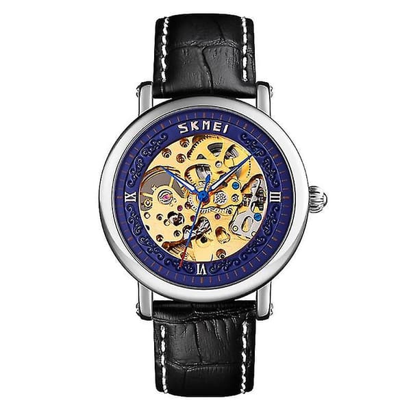 Skmei 9229 Automatisk Hul Mekanisk Klokke Silver Shell Blue Face