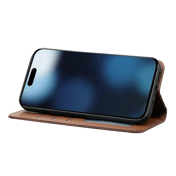 Plånboksfodral för iPhone 16 Pro Stark Magnetisk Rutmönstrad Präglad Läder Flip Cover Multicolor Brown