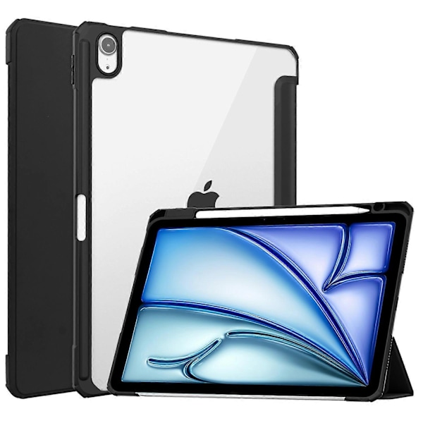 För iPad Air 11 (2024) Klar Fodral PU Läder Auto Wake Sleep Skyddande Skal med Pennhållare - Grön Multicolor Black