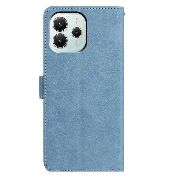 Til Xiaomi Redmi Note 14 5G Etui Sommerfugl Blomst Præget PU Læder Wallet Stand Telefon Cover Multicolor Sky Blue