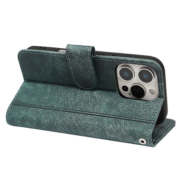 iPhone 16 Pro Nahkakotelo Viivakuvio Lompakko Puhelinkotelo 9 Korttipaikalla Multicolor Green