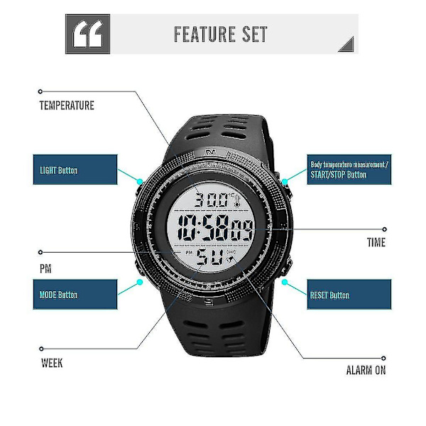 Skmei 1681 Body Ambient Temperature Tracker Electronic Watch Black