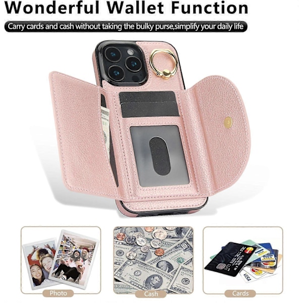 Til iPhone 16 Pro Etui RFID Blokerende Tegnebog Støtteben Læder+TPU Telefon Cover Multicolor Style C