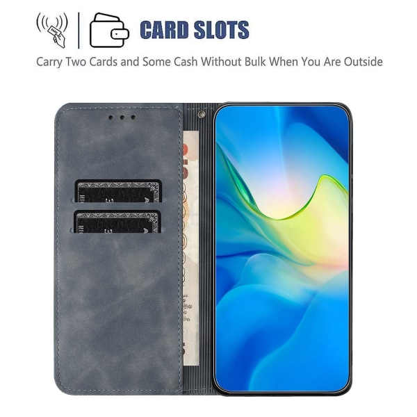 Wallet Case til iPhone 15 Plus Foldbart Stativ PU Læder Retro Blomsterpræget Telefoncover Grey